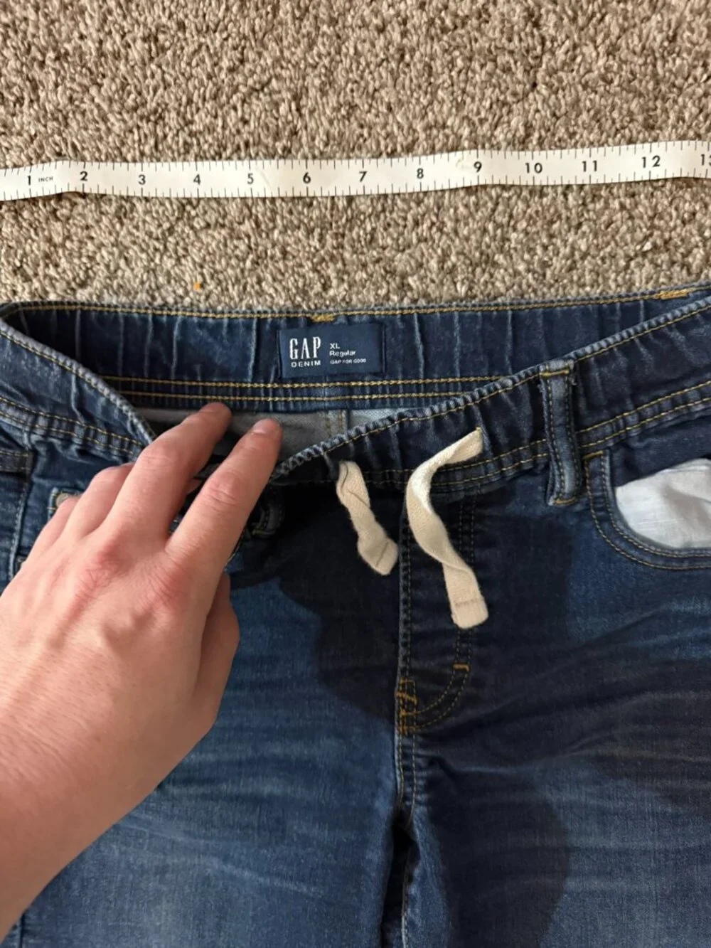 GAP Boys Size XL Regular Pull On Jeans Dark Wash Elastic Waist Drawstring